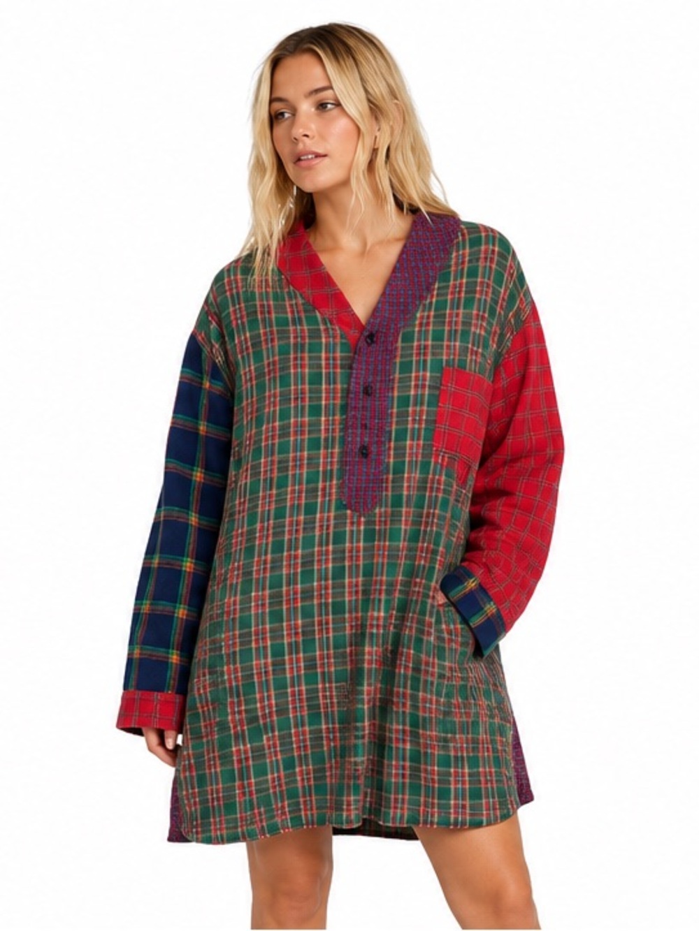 Vintage Holly Sharp Plaid Patchwork Flannel Nightgown One Size USA Made cotton